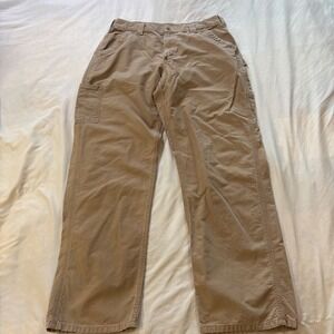 Carhartt Mens Tan Canvas Work Carpenter‎ Pants Size 34x32